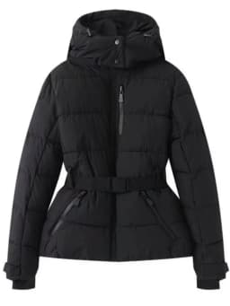 Women's Winter Hooded High Waist Padded Sport Parkas Coats with Belt Female Elegant Thick Warm Pockets Windproof Skiing Jackets
