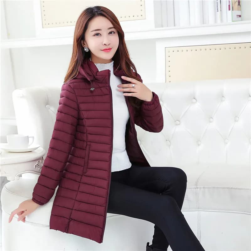 Winter Thiened Cotton Jaet Women's Mid-Length Faionable Slimming Korean Sle Mommy Clothes Warm Sli Polyester