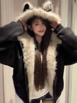 Women Y2k Faux Fur Collar Hood Fashion Parkas Winter New Elegant Liner Loose Coat Casual Harajuku Outerwear Aesthetic Jackets