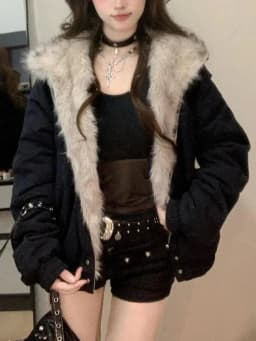 Women Y2k Faux Fur Collar Hood Fashion Parkas Winter New Elegant Liner Loose Coat Casual Harajuku Outerwear Aesthetic Jackets