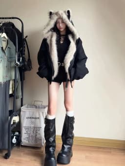 Women Y2k Faux Fur Collar Hood Fashion Parkas Winter New Elegant Liner Loose Coat Casual Harajuku Outerwear Aesthetic Jackets