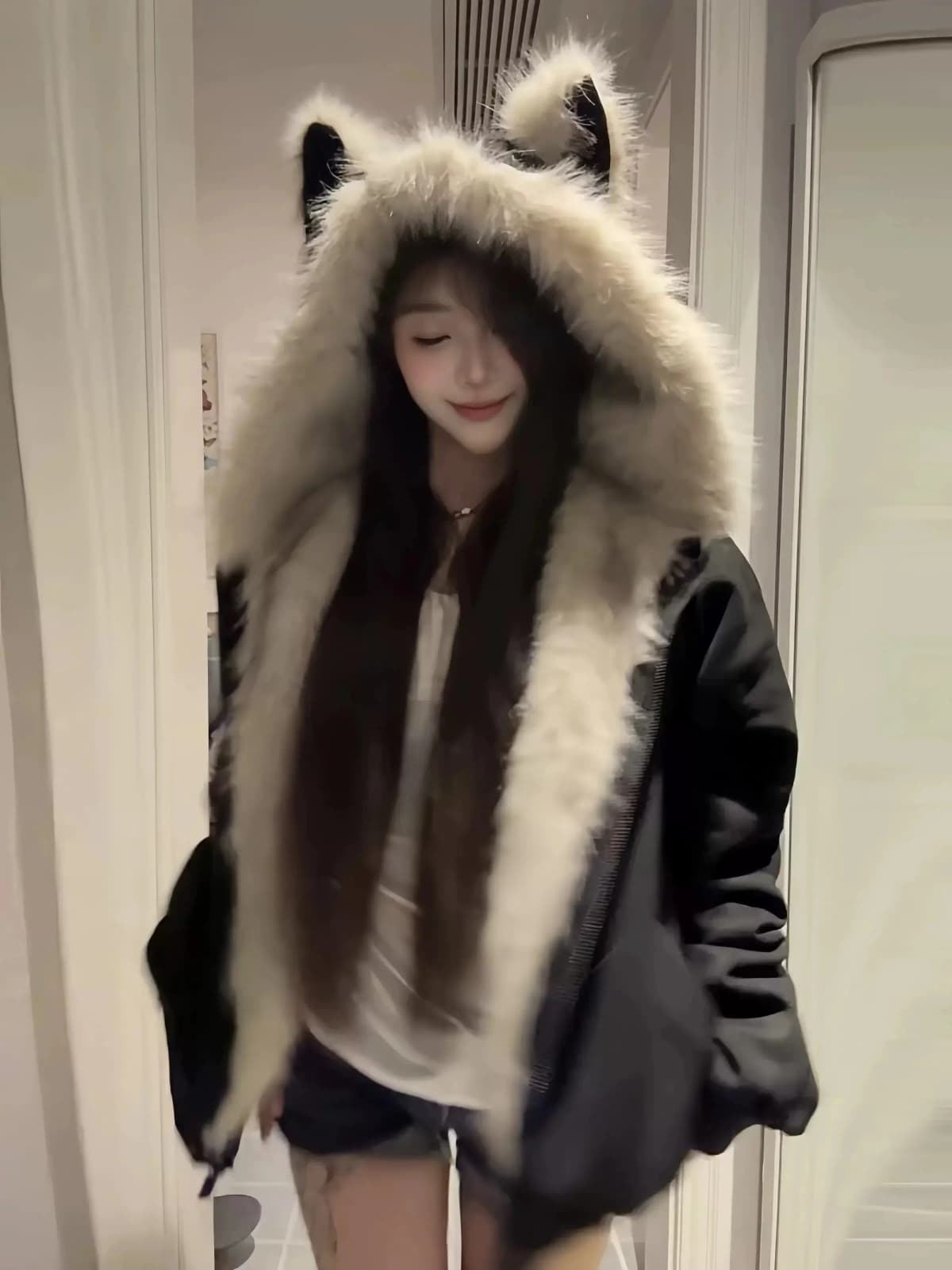 Women Y2k Faux Fur Collar Hood Fashion Parkas Winter New Elegant Liner Loose Coat Casual Harajuku Outerwear Aesthetic Jackets