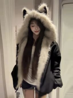 Women Y2k Faux Fur Collar Hood Fashion Parkas Winter New Elegant Liner Loose Coat Casual Harajuku Outerwear Aesthetic Jackets