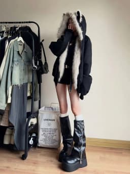 Women Y2k Faux Fur Collar Hood Fashion Parkas Winter New Elegant Liner Loose Coat Casual Harajuku Outerwear Aesthetic Jackets