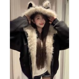 Women Y2k Faux Fur Collar Hood Fashion Parkas Winter New Elegant Liner Loose Coat Casual Harajuku Outerwear Aesthetic Jackets