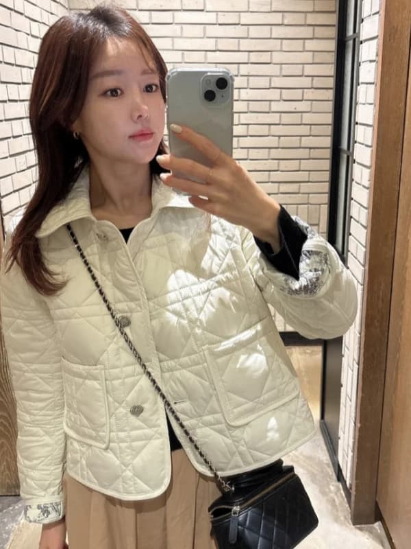 Afashion Retro Korean Floral Pattern Quilted Cotton Jacket Collar Double-Sided Wear Small Diamond Grid Women's Cotton Coat