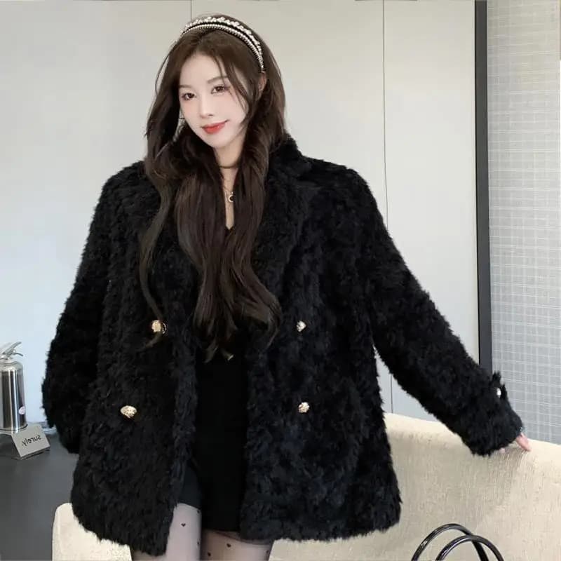 Women's Loose Lamb Fur Jacket Plush Faux Fur Coat Street Style Outerwear Winter Warm Casual Fashion plus Size Coat