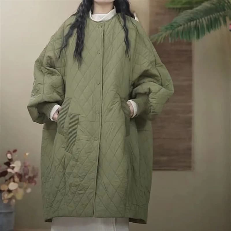 Oversized Diamond Plaid Down Cotton Jacket 2025 European Women Coat Long Lightweight Cotton Jacket Winter Parka New Coat Female