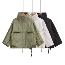 Vintage Stand-Collar Argyle Light Cotton Jacket , 2025 Korean Style Autumn Winter Women's Loose Long-Sleeve Casual Cotton Jacket