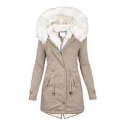 Thicken Women Winter Cotton Coat Faux Fur Hood Fleece Zip-up Button Jacket Windproof Mid Length Slim Outerwear