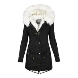 Thicken Women Winter Cotton Coat Faux Fur Hood Fleece Zip-up Button Jacket Windproof Mid Length Slim Outerwear