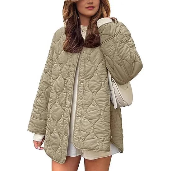 New Fashion Autumn Winter Women's Solid Color Long Sleeve O-neck Single-breasted Quilted Jackets Male Casual Trendy Simple Coats