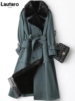Lautaro Winter Long Warm Thick Park with Faux Fur Inside Belt Pockets Double Breasted Luxury Fur Lined Trench Coat for Women