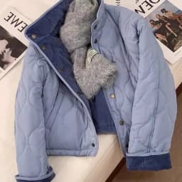 Korean Style Blue Corduroy Loose Fit Cotton Jacket Women's Autumn Winter Anti-Aging Design Casual Warm Cotton Padded Outerwear