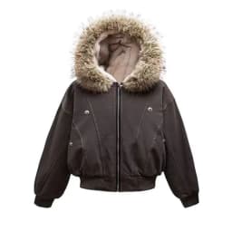 American Retro Fur Collar Jacket Winter Short Campus Style Thickened Hooded Cotton Design Ins Small Size Women's Coat