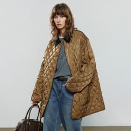 TOYOUTH Women Cotton Jacket 2025 Winter New Luxury Retro Diamond Grid Workwear Large Pocket Mid Length Jacket Brown