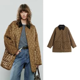 TOYOUTH Women Cotton Jacket 2025 Winter New Luxury Retro Diamond Grid Workwear Large Pocket Mid Length Jacket Brown