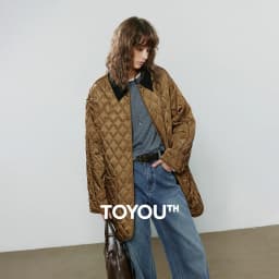 TOYOUTH Women Cotton Jacket 2025 Winter New Luxury Retro Diamond Grid Workwear Large Pocket Mid Length Jacket Brown