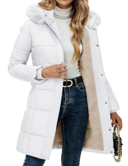 TACVASEN Womens Sherpa Lined Winter Parka Water-Resistant Windproof Mid-Length Quilted Puffer Coat with Detachable Faux Fur Hood