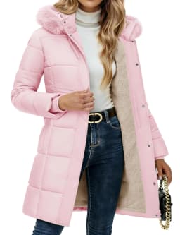 TACVASEN Womens Sherpa Lined Winter Parka Water-Resistant Windproof Mid-Length Quilted Puffer Coat with Detachable Faux Fur Hood