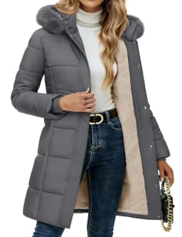 TACVASEN Womens Sherpa Lined Winter Parka Water-Resistant Windproof Mid-Length Quilted Puffer Coat with Detachable Faux Fur Hood