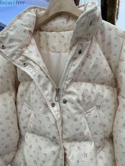 Warm Cute Sweet Women Coats Cotton Printed Florals Chic Elegant Loose Thicken New Daily Winter All Match High Street Parkas