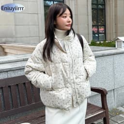 Warm Cute Sweet Women Coats Cotton Printed Florals Chic Elegant Loose Thicken New Daily Winter All Match High Street Parkas
