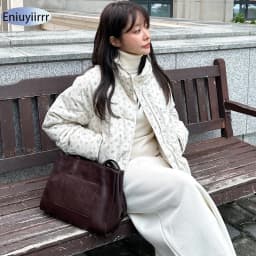 Warm Cute Sweet Women Coats Cotton Printed Florals Chic Elegant Loose Thicken New Daily Winter All Match High Street Parkas