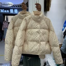 Warm Cute Sweet Women Coats Cotton Printed Florals Chic Elegant Loose Thicken New Daily Winter All Match High Street Parkas