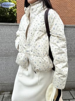 Warm Cute Sweet Women Coats Cotton Printed Florals Chic Elegant Loose Thicken New Daily Winter All Match High Street Parkas