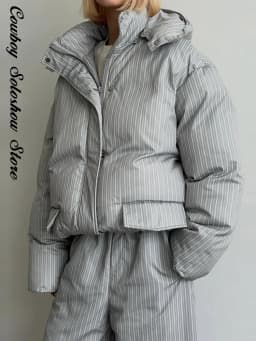 Fashion Stripe Warm Women's Padded Jacket Hooded Stand Neck Zip-up Puffy Winter Coats Lady New Fashion Daily Casual Outwear 2026