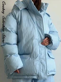 Fashion Stripe Warm Women's Padded Jacket Hooded Stand Neck Zip-up Puffy Winter Coats Lady New Fashion Daily Casual Outwear 2026