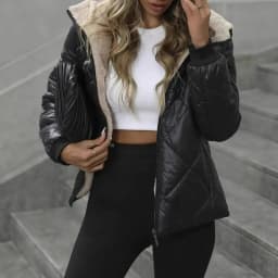 Hooded Short Coat Women Parkas Zipper Long Sleeve Cardigan Outerwear Solid Casual Warm Pocket Spliced Simple Jackets Winter 2025