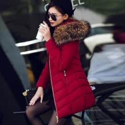Winter Thickened Cotton Jacket Women's Mid-Length Large Fur Collar Korean Style Slim Fit Coat Large Size Outerwear