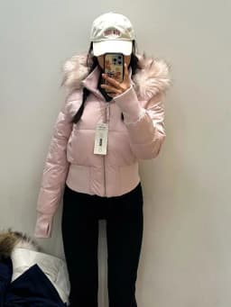 New Retro Pink Warm Fur Collar Hooded Short Women Cotton Clothing Fashionable Harajuku High Street Winter Coat for Women