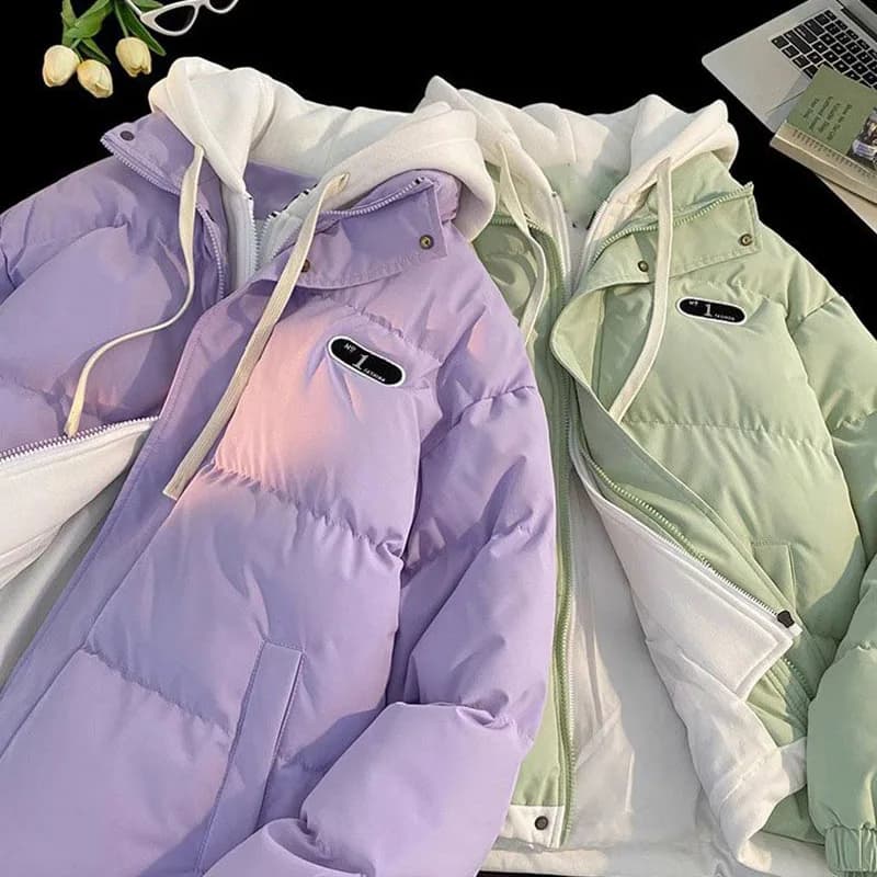 New Winter Cotton-padded Jacket Women, Two-piece Hooded Down Cotton Jacket Female Casual Warm Cotton-padded Clothing Parker Coat