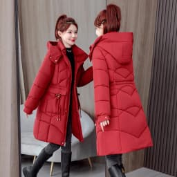 Zipper Up Mid-Long Parkas Women Winter Thicken Coldproof Warm Parkas Woman Fashion Stand Up Collar Hooded Cotton Jacket Female