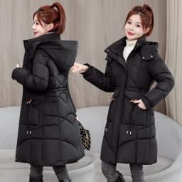 Zipper Up Mid-Long Parkas Women Winter Thicken Coldproof Warm Parkas Woman Fashion Stand Up Collar Hooded Cotton Jacket Female