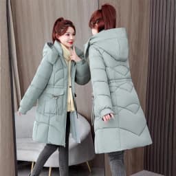 Zipper Up Mid-Long Parkas Women Winter Thicken Coldproof Warm Parkas Woman Fashion Stand Up Collar Hooded Cotton Jacket Female