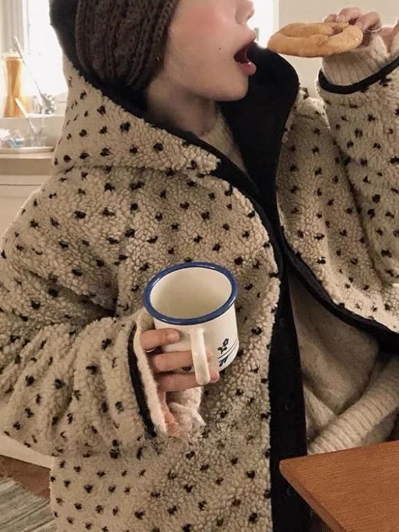 Trendy Floral Lamb Wool Cotton Jacket Women's Hooded Coat Korean Style Age-Defying Design Winter New Arrival