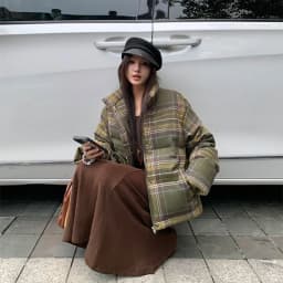Y2K Street Plaid Print Cotton-Padded Jacket Women Winter Thicken Warm Puffy Bread Coat Korean Retro Student Down Cotton Parkas