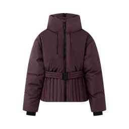 2026 Women's Elegant Hooded Zipper Burgundy Skiing Padded Snow Sports Coats Lady Chic Thicken Warm Windproof Jackets Parkas Belt