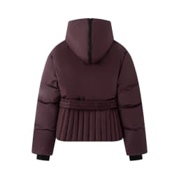 2026 Women's Elegant Hooded Zipper Burgundy Skiing Padded Snow Sports Coats Lady Chic Thicken Warm Windproof Jackets Parkas Belt