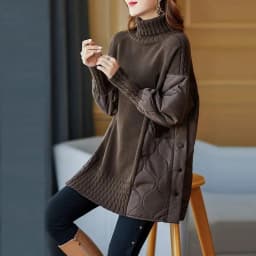 Women's Winter Parka Coat 2025 Fashion Versatile Lady Splicing Knitted Outerwear Temperament Casual Ladies Sweater Jacket