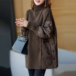 Women's Winter Parka Coat 2025 Fashion Versatile Lady Splicing Knitted Outerwear Temperament Casual Ladies Sweater Jacket