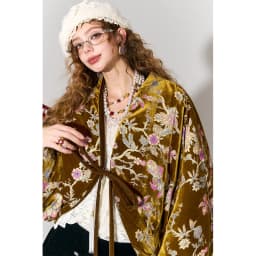ELFSACK Chinese Velvet Jacket with Floral & Goldfish Embroidery, Royal Elegant Loose Coat , V-Neck Vintage Outerwear