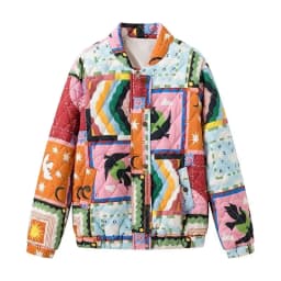 Faionable fiti Print Cotton Jaet Women's Street Sle All-Match Design Autumn New Arrival Straight Cut Long Sve Zi...