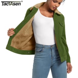 TACVASEN Corduroy Sherpa Fleece Lined Heavy Jackets Womens Fashion Fuzzy Casual Outwears Winter Thermal Coats Female Windbreaker