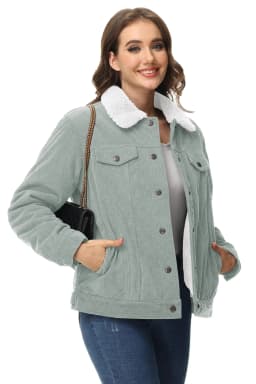 TACVASEN Corduroy Sherpa Fleece Lined Heavy Jackets Womens Fashion Fuzzy Casual Outwears Winter Thermal Coats Female Windbreaker