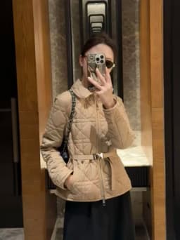 Lightweight Warm Cotton Jacket Women's Collar Diamond Pattern Commute Style Long Sleeve Zipper Closure Traditional Color Design